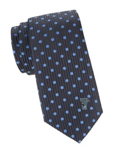 Shop Versace Embroidered Silk Tie In Blue