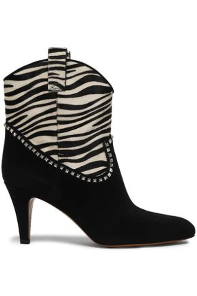 Shop Marc Jacobs Georgia Studded Suede And Zebra-print Calf Hair Boots In Black