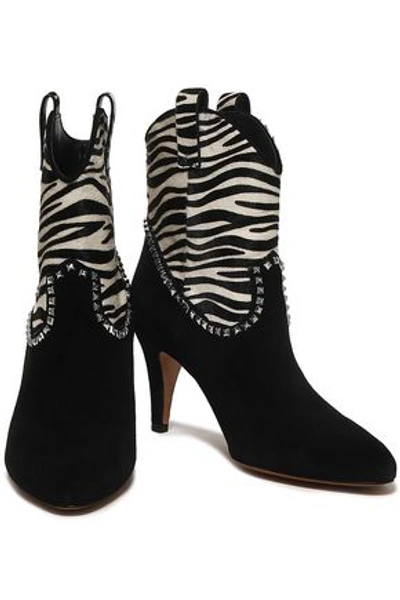 Shop Marc Jacobs Georgia Studded Suede And Zebra-print Calf Hair Boots In Black