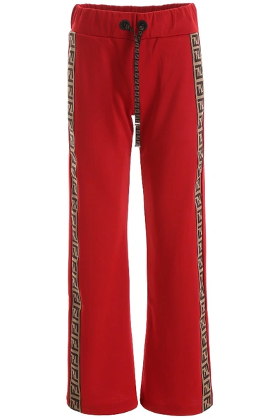 Shop Fendi Ff Panelled Wide Leg Joggers In Red