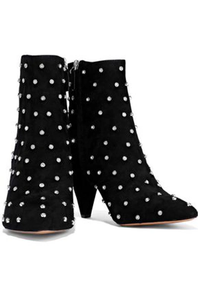Shop Alice And Olivia Raken Crystal-embellished Suede Ankle Boots In Black