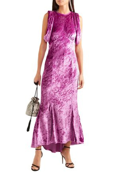 Shop Attico Asymmetric Draped Crushed-velvet Dress In Magenta