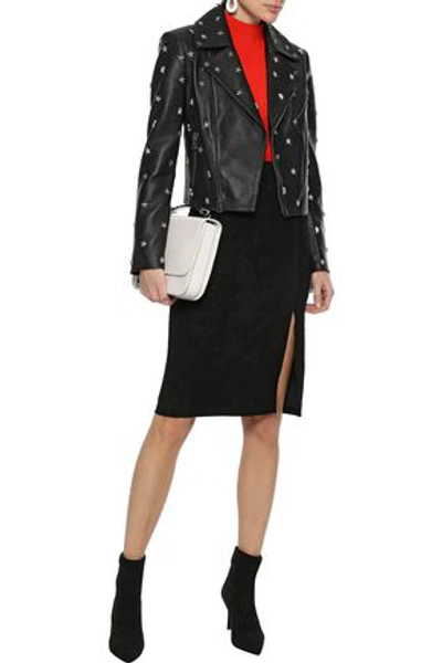 Shop Alice And Olivia Alice + Olivia Woman Tani Suede Pencil Skirt Black