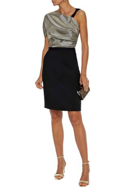 Shop Lanvin Gathered Lamé-paneled Crepe Dress In Black