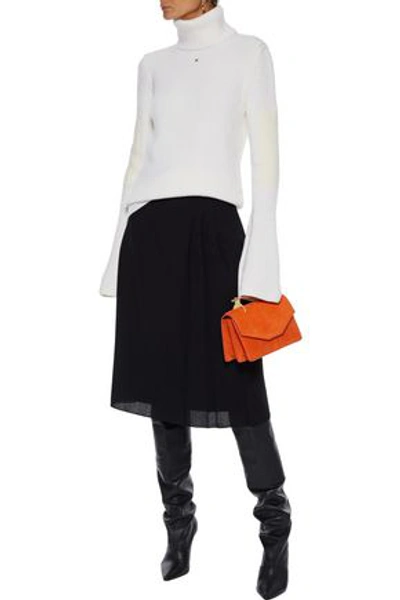 Shop Lanvin Pleated Wool-crepe Skirt In Black