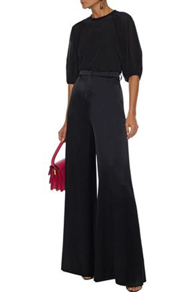 Shop Lanvin Woman Pleated Washed-silk Top Black