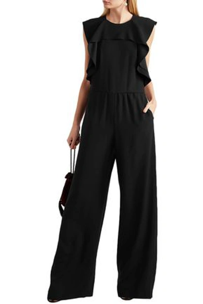 Shop Red Valentino Ruffled Satin-crepe Jumpsuit In Black