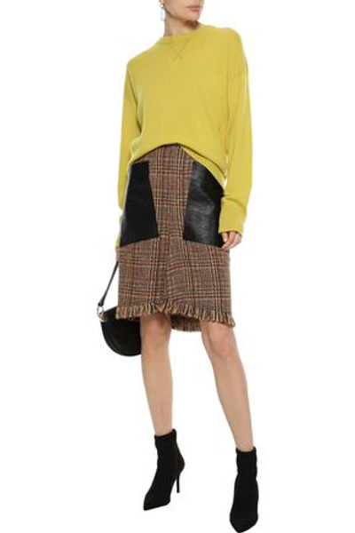 Shop Sonia Rykiel Woman Leather-paneled Wool-blend Tweed Pencil Skirt Camel