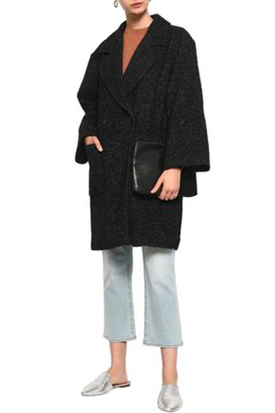 Shop American Vintage Woman Double-breasted Bouclé-tweed Coat Charcoal