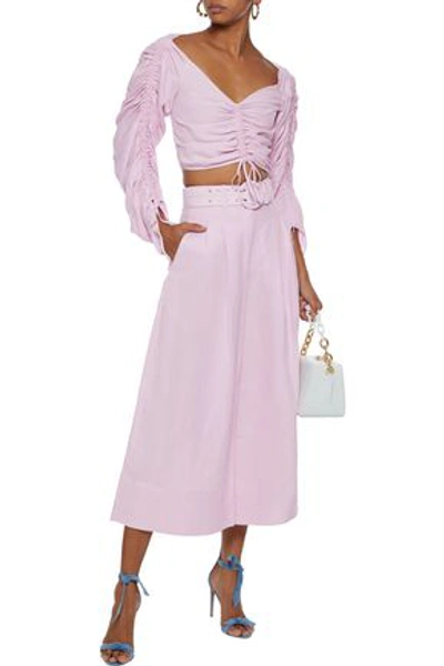 Shop Nicholas Belted Silk And Linen-blend Culottes In Lilac