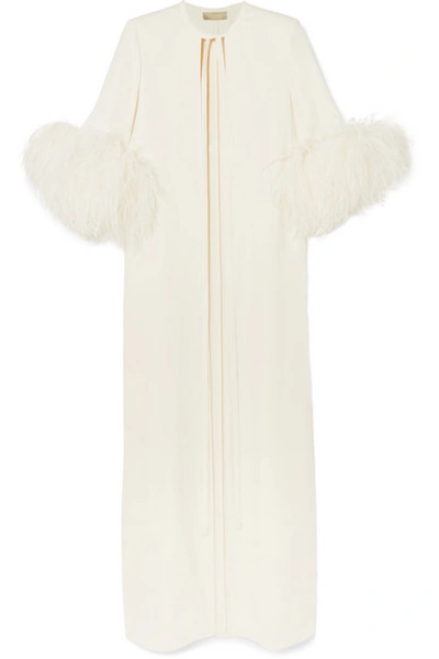 Shop Elie Saab Feather-trimmed Cady Jacket In White