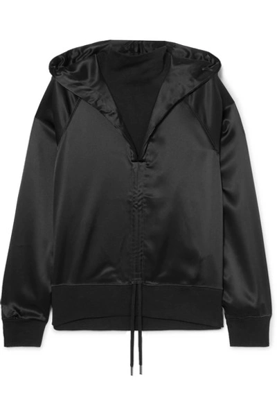 Shop Palm Angels Ruched Satin And Cotton-terry Hoodie In Black