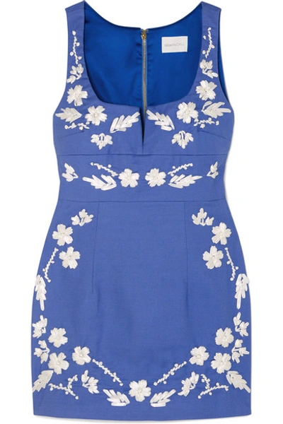 Shop Alice Mccall Pastime Paradise Embroidered Cotton Mini Dress In Blue
