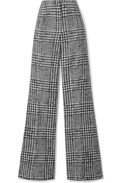 Shop Carolina Herrera Prince Of Wales Checked Wool And Silk-blend Wide-leg Pants In Black