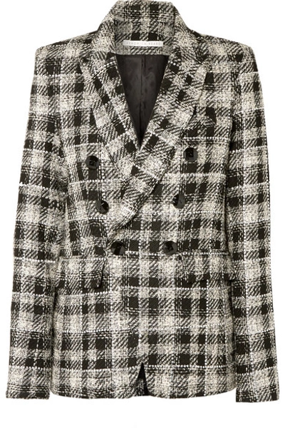Shop Veronica Beard Miller Dickey Double-breasted Crystal-embellished Checked Tweed Blazer In Black