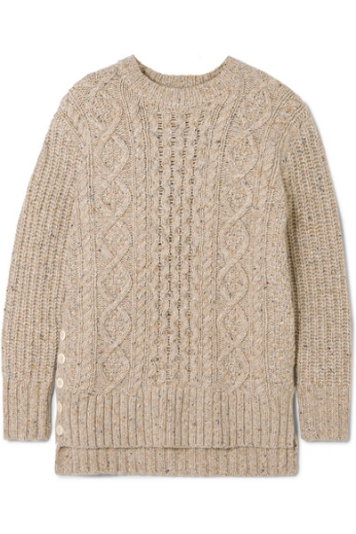 Shop Alex Mill Button-embellished Cable-knit Merino Wool-blend Sweater In Beige