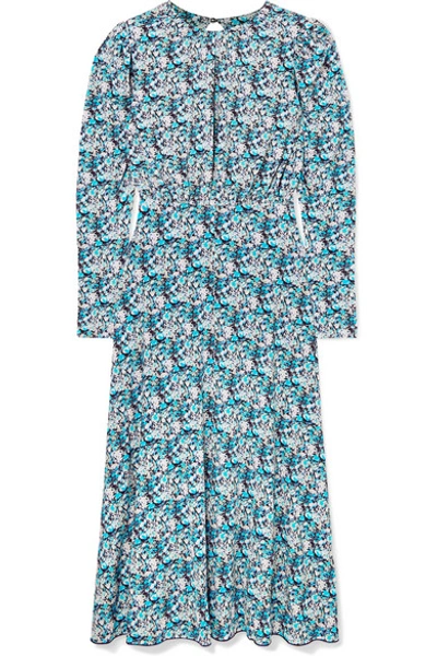 Shop Rotate Birger Christensen Open-back Floral-print Stretch-jersey Midi Dress In Blue