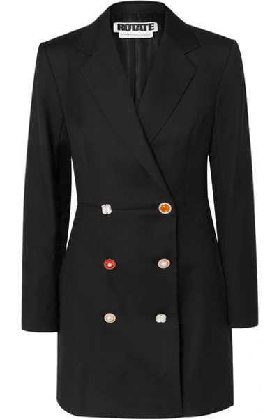 Shop Rotate Birger Christensen Double-breasted Embellished Wool-blend Mini Dress In Black