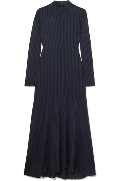 Shop A.w.a.k.e. Renton Ribbed-knit Midi Dress In Navy