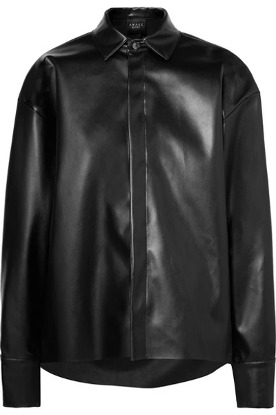 Shop A.w.a.k.e. Business Woman Asymmetric Faux Leather Shirt In Black