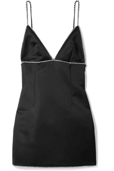 Shop Area Crystal-embellished Stretch-satin Mini Dress In Black