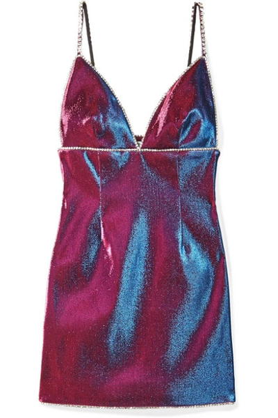 Shop Area Crystal-embellished Lurex Mini Dress In Violet
