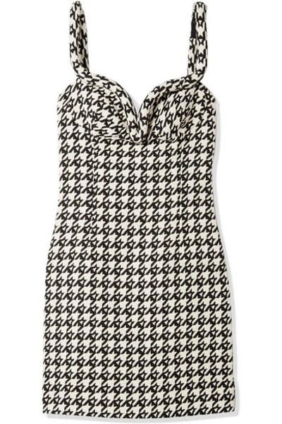 Shop Area Houndstooth Wool-blend Mini Dress In Ivory