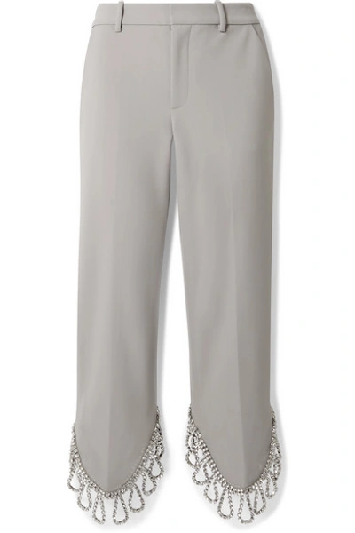 Shop Area Cropped Crystal-embellished Woven Straight-leg Pants In Stone