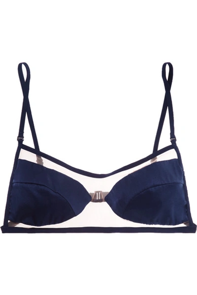 Shop Dion Lee Trace Float Stretch Silk-satin And Tulle Soft-cup Triangle Bra In Navy