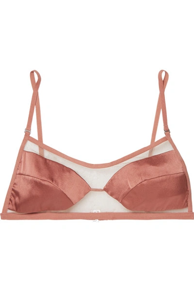 Shop Dion Lee Tulle And Stretch-silk Satin Soft-cup Triangle Bra In Bronze