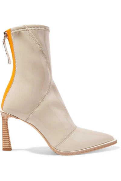 Shop Fendi Two-tone Glossed-neoprene Ankle Boots In Beige