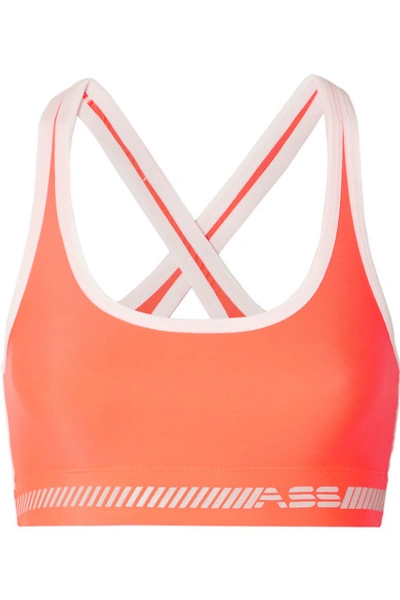 Shop Adam Selman Sport Neon Printed Stretch Sports Bra In Bright Orange