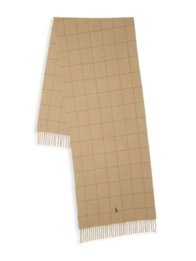 Shop Polo Ralph Lauren Core Windowpane Cashmere & Wool Scarf In Camel Brown