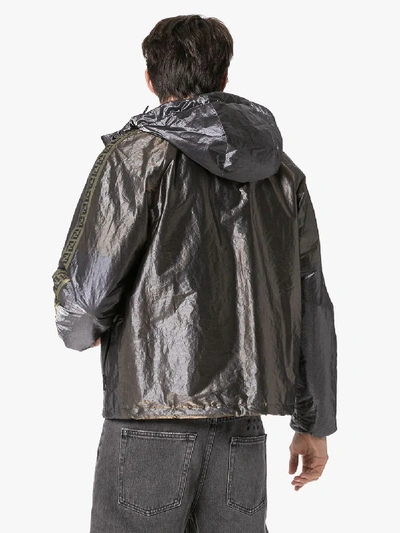 Shop Fendi Ff Sleeve Hooded Jacket In Metallic