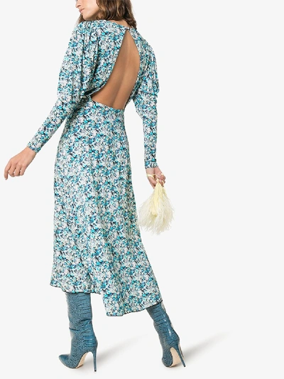 Shop Rotate Birger Christensen Rotate Open Back Floral Midi Dress In Blue