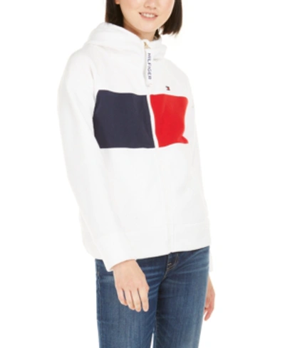 Shop Tommy Hilfiger Sport Hooded Fleece Colorblocked Jacket In Cloud