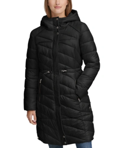 Shop Andrew Marc Drawstring Hooded Puffer Coat In Black
