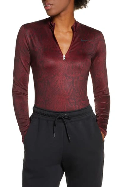 Shop Nike Python Print Long Sleeve Bodysuit In Team Red/ Black