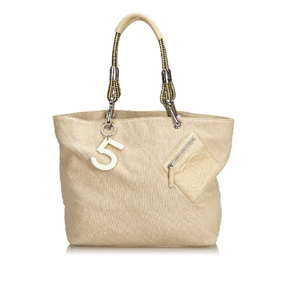 Chanel No.5 Number 5 Coco Mark Rope Tote Bag Shoulder Canvas Leather L