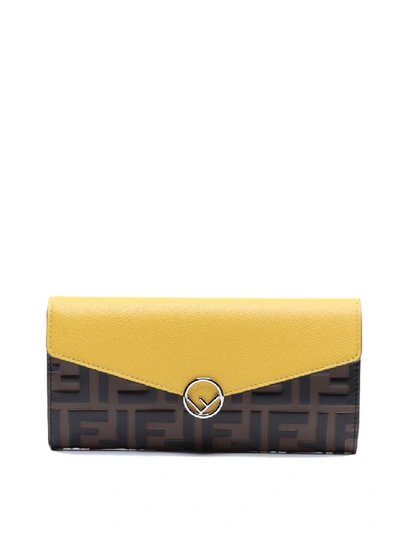 Shop Fendi Leather Continental Wallet In Yellow