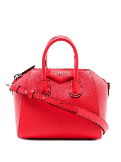 Shop Givenchy Antigona Mini Leather Bowling Bag In Red