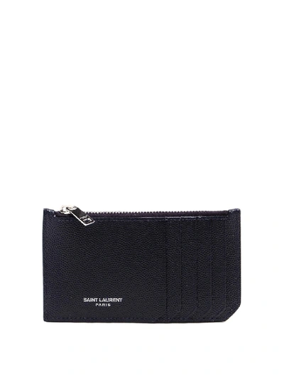 Shop Saint Laurent Grained Leather Card Holder In Black