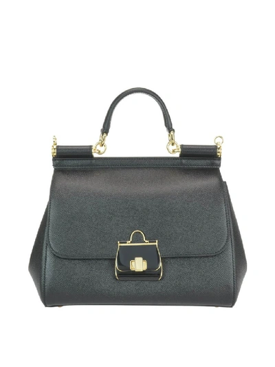 Shop Dolce & Gabbana Sicily Medium Dauphine Leather Bag In Grey