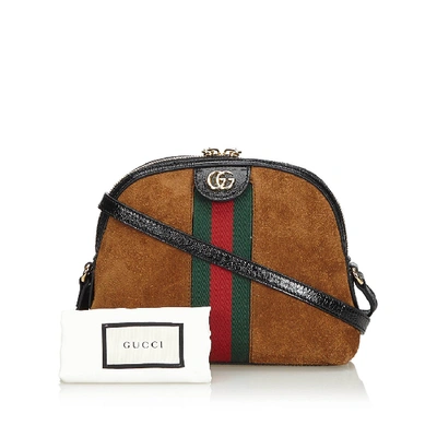 Pre-owned Gucci Small Suede Ophidia In Brown