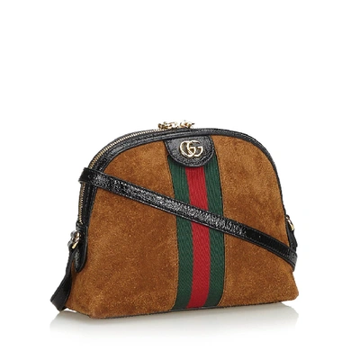 Pre-owned Gucci Small Suede Ophidia In Brown