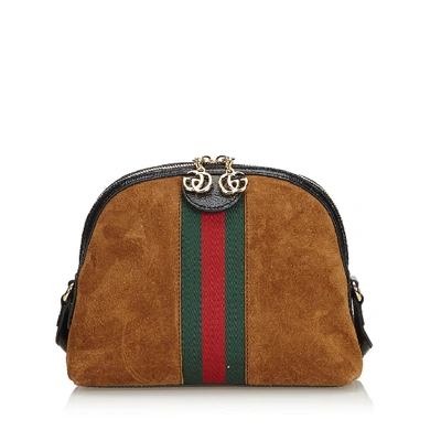 Pre-owned Gucci Small Suede Ophidia In Brown