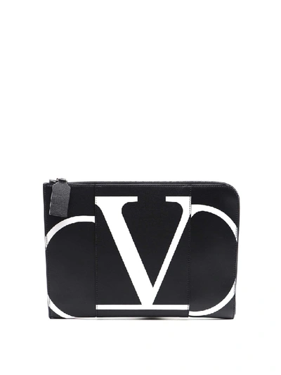 Shop Valentino V Logo Leather Document Case In Black