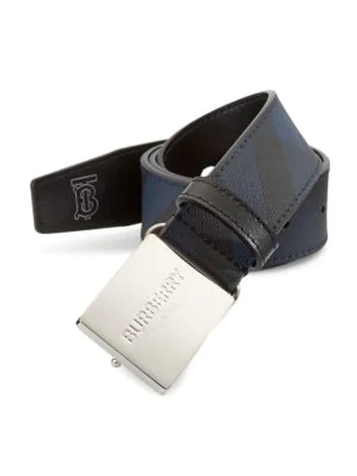 Shop Burberry London Check Belt In Navy Black