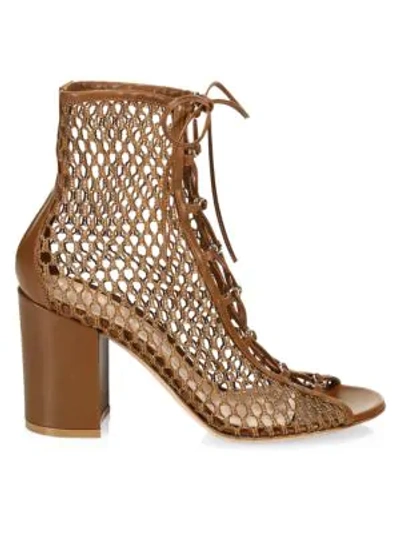 Shop Gianvito Rossi Lace-up Mesh Booties In Brown