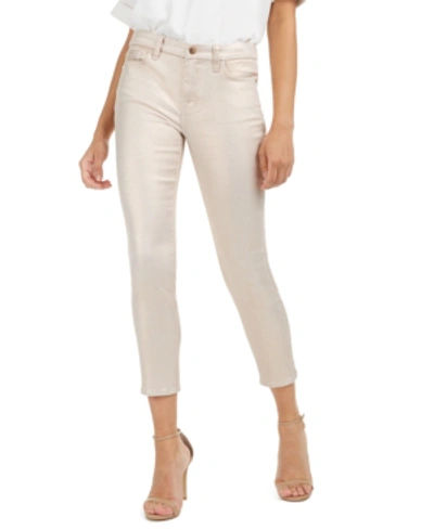 Shop Jen7 By 7 For All Mankind Metallic Coated High Rise Ankle Skinny Jeans In Rose Gold